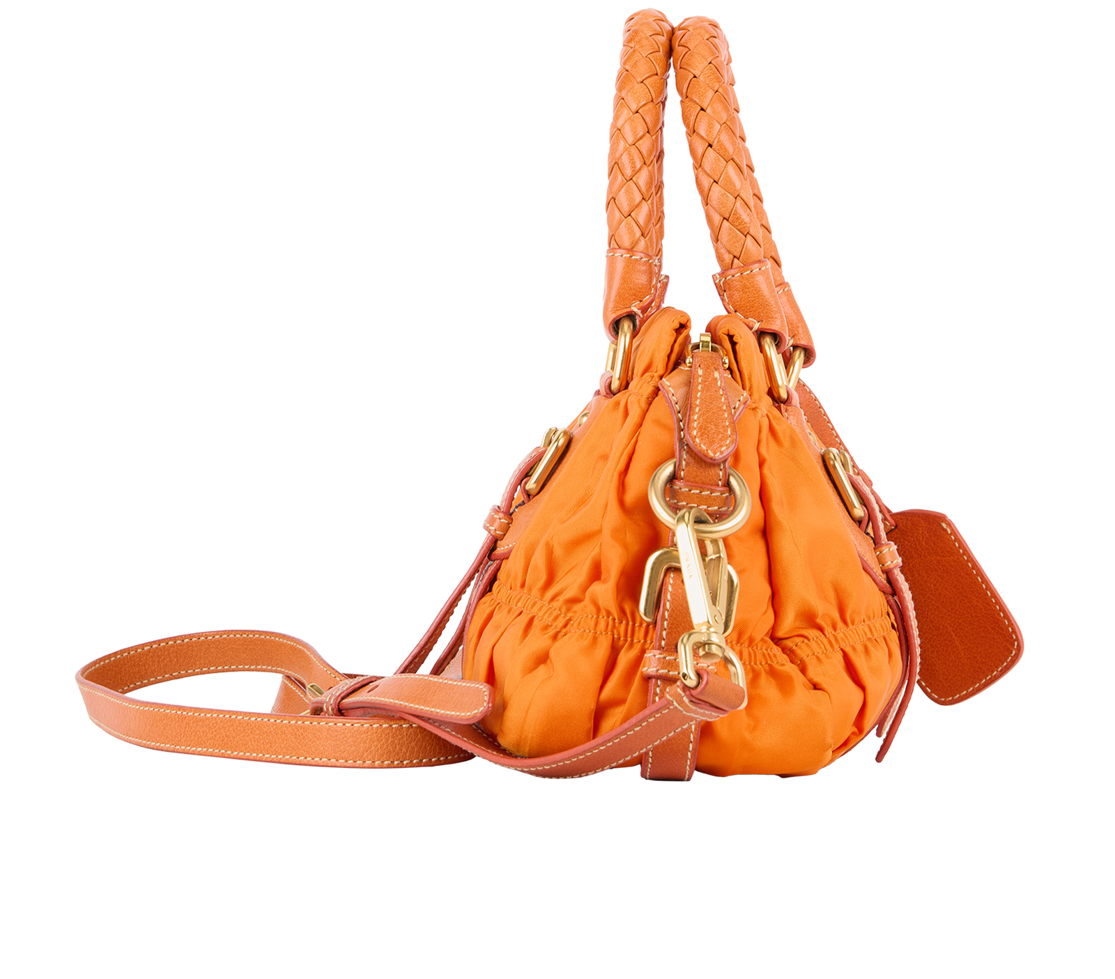 Mini Gaufre Tote, &pound;220, Handbags, Orange, Leather/Nylon, Side view